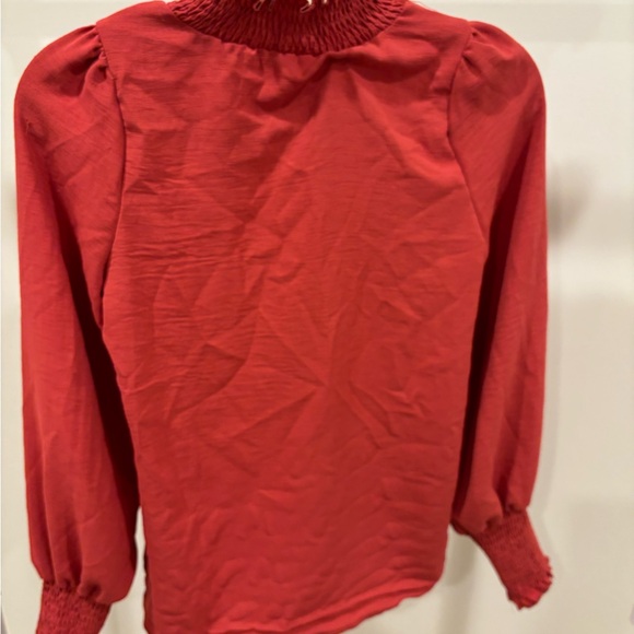Red Smocked Long Sleeve Top - Picture 7 of 7